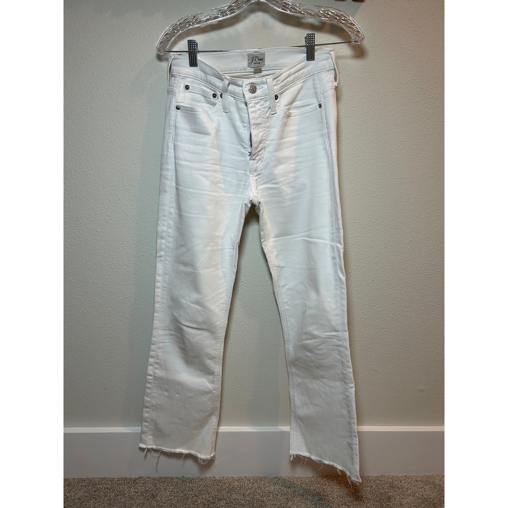 J Crew 9 Billie Em i Boot Crop Jeans‎ White Raw Hem Size 26